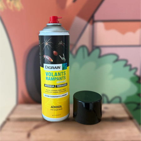 Pictogrammes et mode d'emploi aérosol insecticide Digrain 500 ml — désinsectisation professionnelle, Sarthe 72