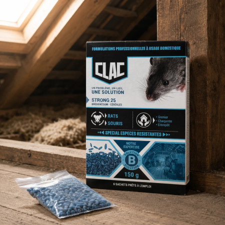 Clac Strong 25 Raticide Brodifacoum — Rats & Souris Résistants 150 g