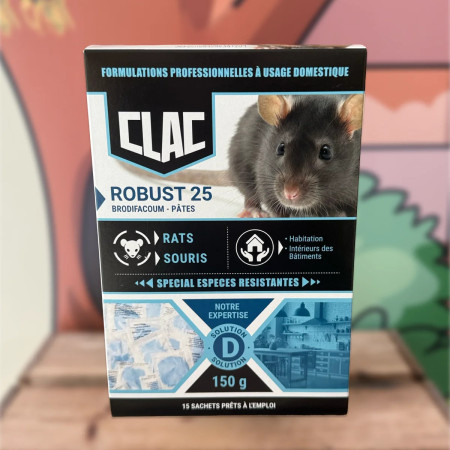 Raticide Clac Robust 25 pâtes brodifacoum 150 g — anti-rats et souris espèces résistantes