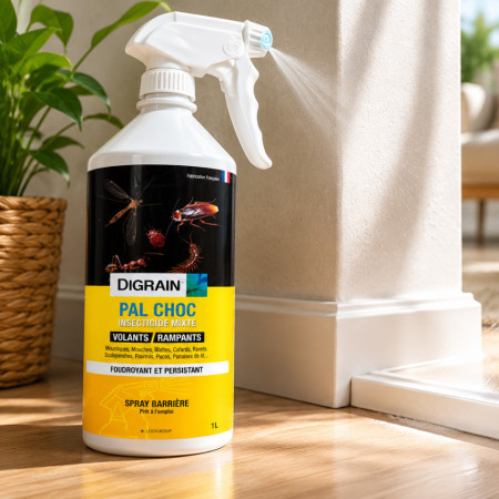 Spray barrière insecticide Digrain Pal Choc 1 L — anti volants et rampants, cafards puces punaises de lit