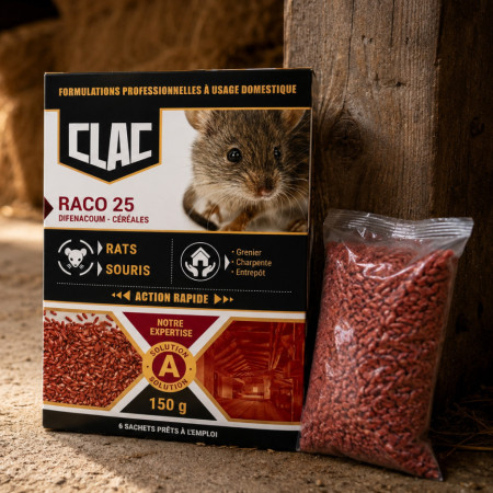 Clac Raco 25 Raticide Céréales Difénacoum — Rats & Souris 150 g